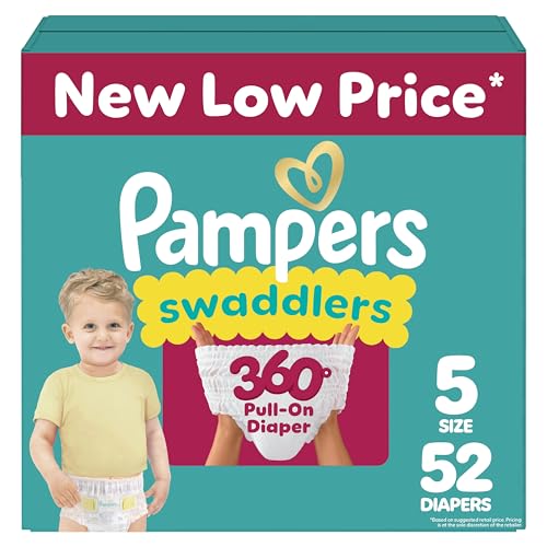 Image of Pampers Diapers - Swaddlers 360° - Size 5, 52 Count, up to 100% Leakproof Comfy Dry Fit, Designed for Easy Changes, Pull On Baby Diaper (Packaging May Vary)