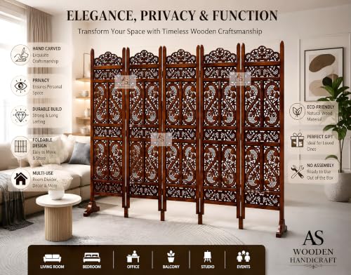 Image of Partition for Living Room Wall Room Divider Screen Separator, Wall Panel Divider for Hall | Bedroom |Office | Puja Room | Restaurant S Design (Walnut 5PWS)