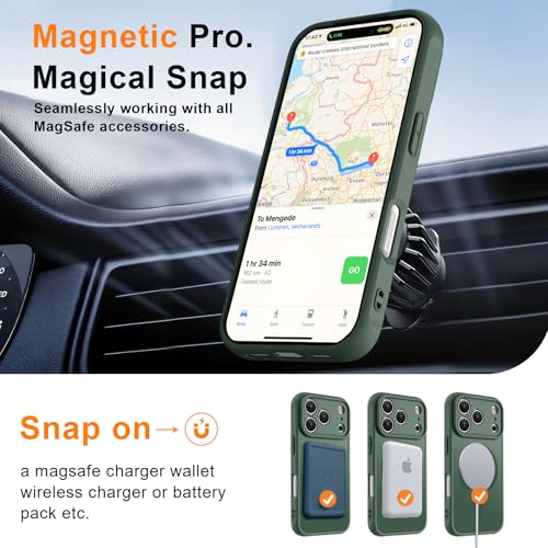 Image of MOCCA Strong Magnetic Compatible with iPhone 17 Pro Max Case [Compatible with Magsafe] [Full Camera Protection] Slim Translucent Matte Shockproof Phone Case Cover,Midnight Green