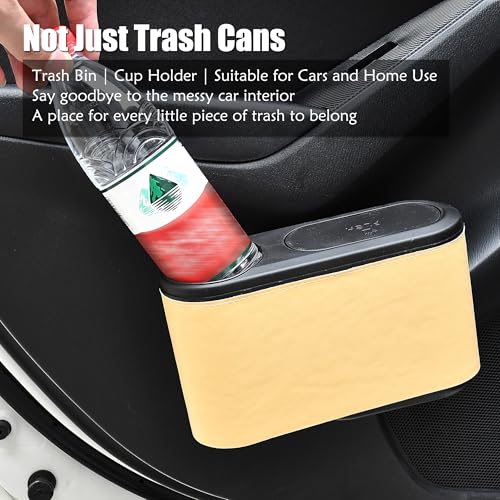 Image of Multifunctional Car Door Storage Box Mini Car Door Trash Can Cup Holder Insert Car Organizer Box Universal Car Interior Accessories, Beige