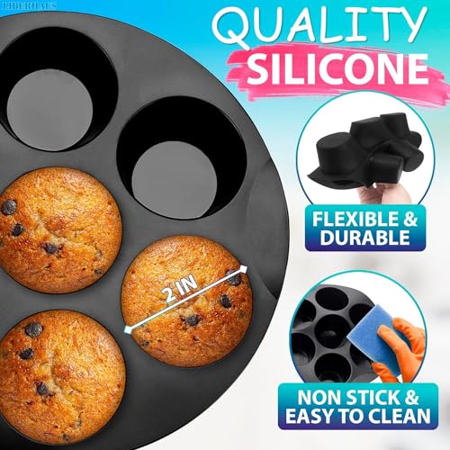 Image of Skytail Silicone Air Fryer Muffin Pan - 7 Cups Regular Cupcake Pan, Non-Stick for Making Cakes, Tart, Bread - Round Pudding Recipe
