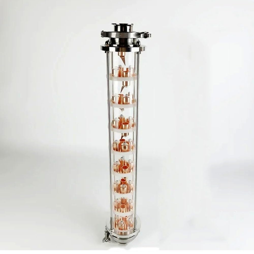 Ensemble De Colonnes De Distillation, Colonne De Distillation De 3"(76 Mm) avec 9 Plaques À Bulles en Cuivre for La Distillation, Colonne De Rectification en Verre De Haute Qualité À 9 Couches(Set 6)