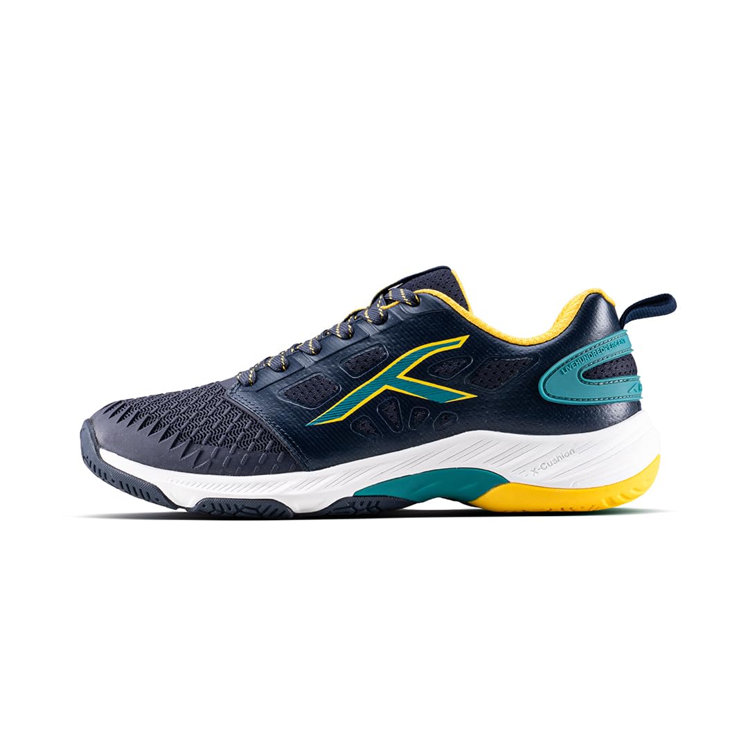 Hyper Court Badminton Shoes | Indoor Court Footwear | Non-Marking Active Grip Sole | X-Cushion Midsole | Lightweight Performance | Heel Support (Navy/Green/Yellow)-image-5