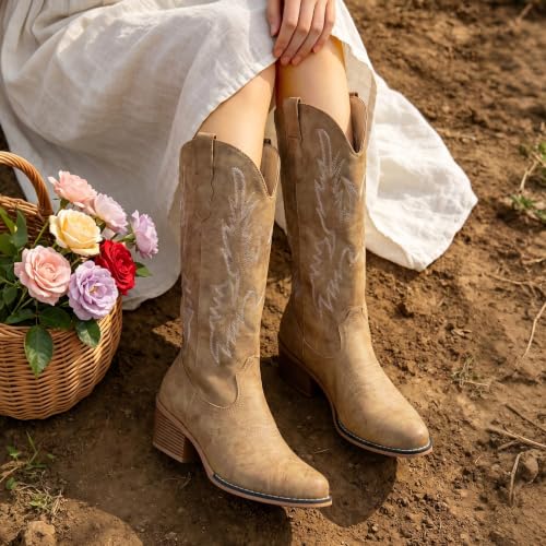 Image of Cowboy Boots for Women, Pointed Toe Chunky Heel | All-day walking comfort design, versatile for daily outfits, country music festivals and western style occasions