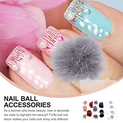 FOMIYES 1 Box Nagel-Pompoms, flauschiger 3D-Effekt, abnehmbare Nagel-Poms, Kunstfell-Bälle mit magnetischer Basis, Haar… – Bild 4