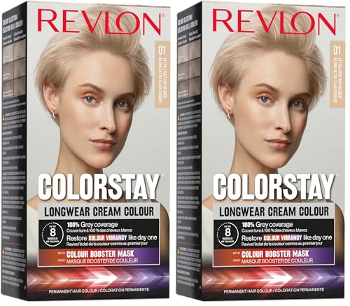 Revlon Colorstay Tinte Pelo Mujer, Coloración Permanente de larga duración, Incluye mascarilla potenciadora del color, Hasta 8 semanas de color, Tono 01 Rubio Extra Claro Ceniza (Paquete de 2)