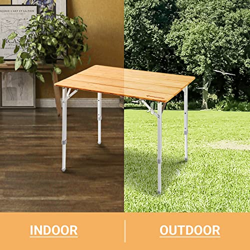 Kingcamp Bamboo Folding Table Portable Picnic Camping Table With Carry Bag 4 Fold Heavy Duty Adjustable Height Aluminum Frame Table For Outdoor Or Indoor #TOP6