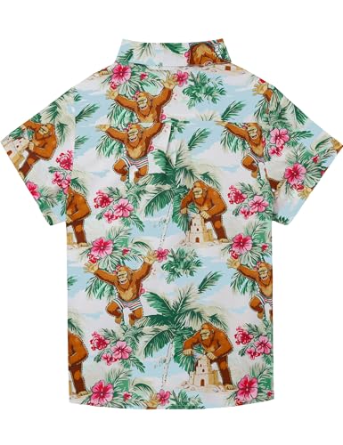 Image of Boys Hawaiian Shirt Kids Button Down Aloha Beach Hawaii Tops 5-14Y | Quick Dry, Breathable, Cooling & Lightweight, For Summer Vacation Holiday, Fourth of July, Youth, Teen, Shark, Dinosaur