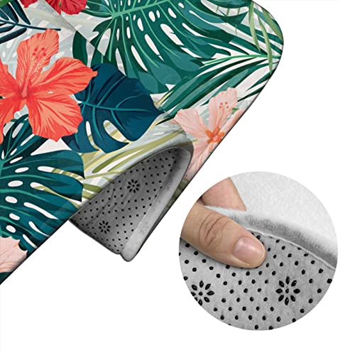 UBINYSS Badematte + Konturmatte + Toilettendeckelbezug, tropische Pflanzen Blumen 3 Stück Badematte Set, mit rutschfester Klebeunterseite – Bild 6