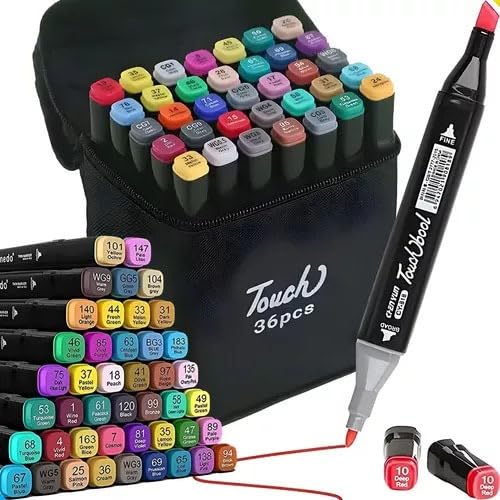 Estojo Canetinha 36 Cores Ponta Dupla para Colorir Kit Canetas Marcador Touch Permanente Duas Pontas para Desenho Profissional e Escolar Premium