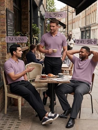 Image of Leriya Fashion Polo T Shirt for Men | Textured Polo T Shirts for Men | Smart Casual Half Sleeve T-Shirt for Mens, Breathable Cotton Knit Collar T Shirts