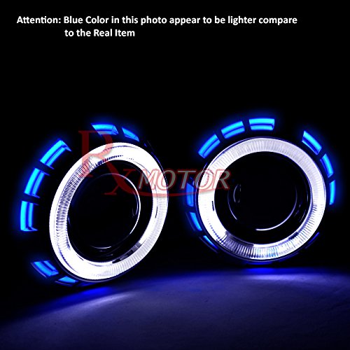 Rxmotor Universal 2.5 Bi Xenon Head Lights Retrofit Projector Dual Halo CCFL Ring Chrome Shroud + H1 HID Bulbs (Circle Blue)