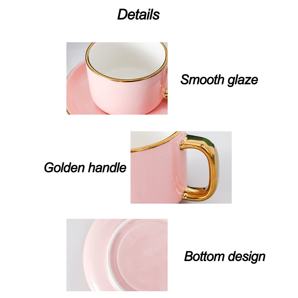 Taza de Porcelana Fina, Taza de Porcelana y Conjunto de Platos, Taza de café, Negro, 8,5 onzas para Bebidas de café, café con Leche, café, Moca y té, Taza de té de Mano Dorada con platillo