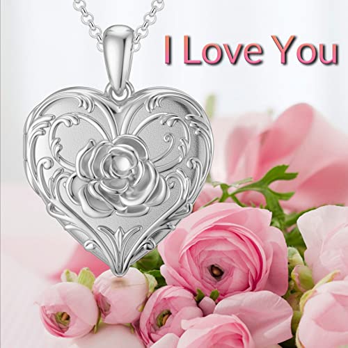 Soulmeet White Gold Plated Silver Rose Locket Necklace That Holds 2 Picture, I Love You Forever, 20" Chain (Locket Only) #TOP5