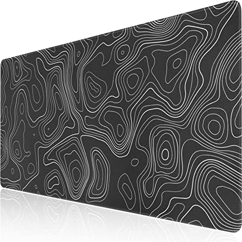 Grand Tapis de Souris XL pour Bureau - Dessus de Bureau Antidérapant pour Travail, Jeux, Maison - Contour Topographique (80 x 40 cm)