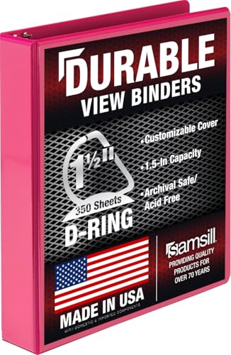 Image of Samsill Durable 1.5 Inch Binder, D Ring Binder, Customizable Clear View Cover, Magenta, Holds 350 Pages