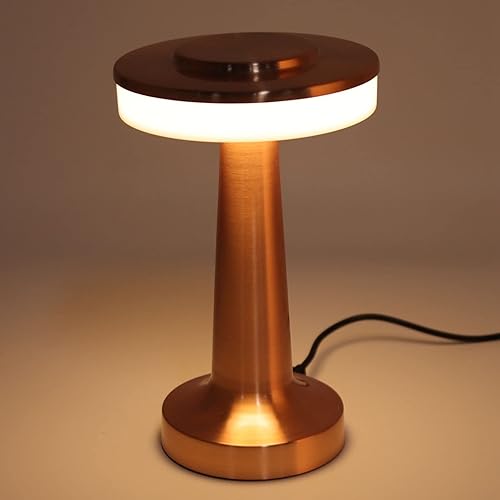 Miniatura 4 de ASHATA Lámpara de mesa LED portátil, control táctil retro, lámparas de mesa modernas, 3 niveles de temperatura de color, lámpara de mesa recargable,
