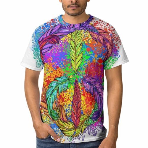 T-Shirt Homme Col Rond Plume Amour Et Paix à Manches Courtes