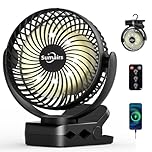 Sumairs 5.5" Clip on Fan, 10000mAh Rechargeable Camping Fan with Max 55H Battery, Remote, LED Light & Power Bank, 3 Speeds, 360° Rotate Desk/Hanging Tent Fan Portable for Outdoor, Travel, Gym & Office