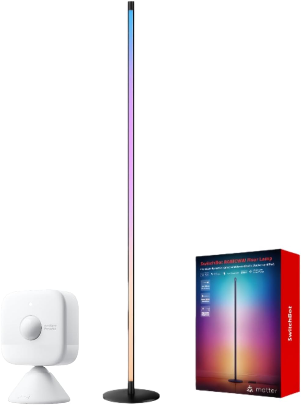 SwitchBot Smart Floor Lamp RGBICWW with Presence Sensor, Voice/App Controlled Works with Alexa, Apple Home & Google, Matter, Warm & Cool White, 1200lm Music Sync, Lamp for Living Room for Bedroom