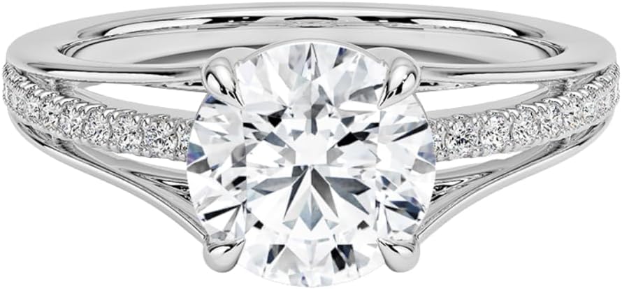 2 CT Custom Cut IGI Certified Lab Grown Engagement Ring, E–F Color VVS2 Clarity, with 0.15 MM Side Stones – Split Shank Pavé Band, 925 Sterling Silver / 10K 14K 18K Solid Gold, Bridal Ring, Christmas Gift