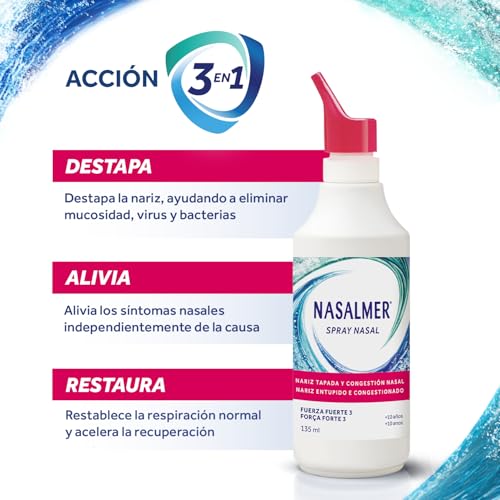 Miniatura 4 de Nasalmer Spray Nasal Fuerza Fuerte 3, 100 Agua De Mar, Alivio De La Congestión, Adultos Y Niños 10 Años, 135 Ml