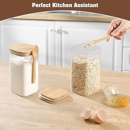 Glass Square Storage Jar With Bamboo Lids Spoons Glass Coffee Canister 40 Oz (1200 Ml) Borosilicate Glass Food Container For Coffee Beans Nut Pasta Sugar Candy Spice Rice Loose Tea #TOP5