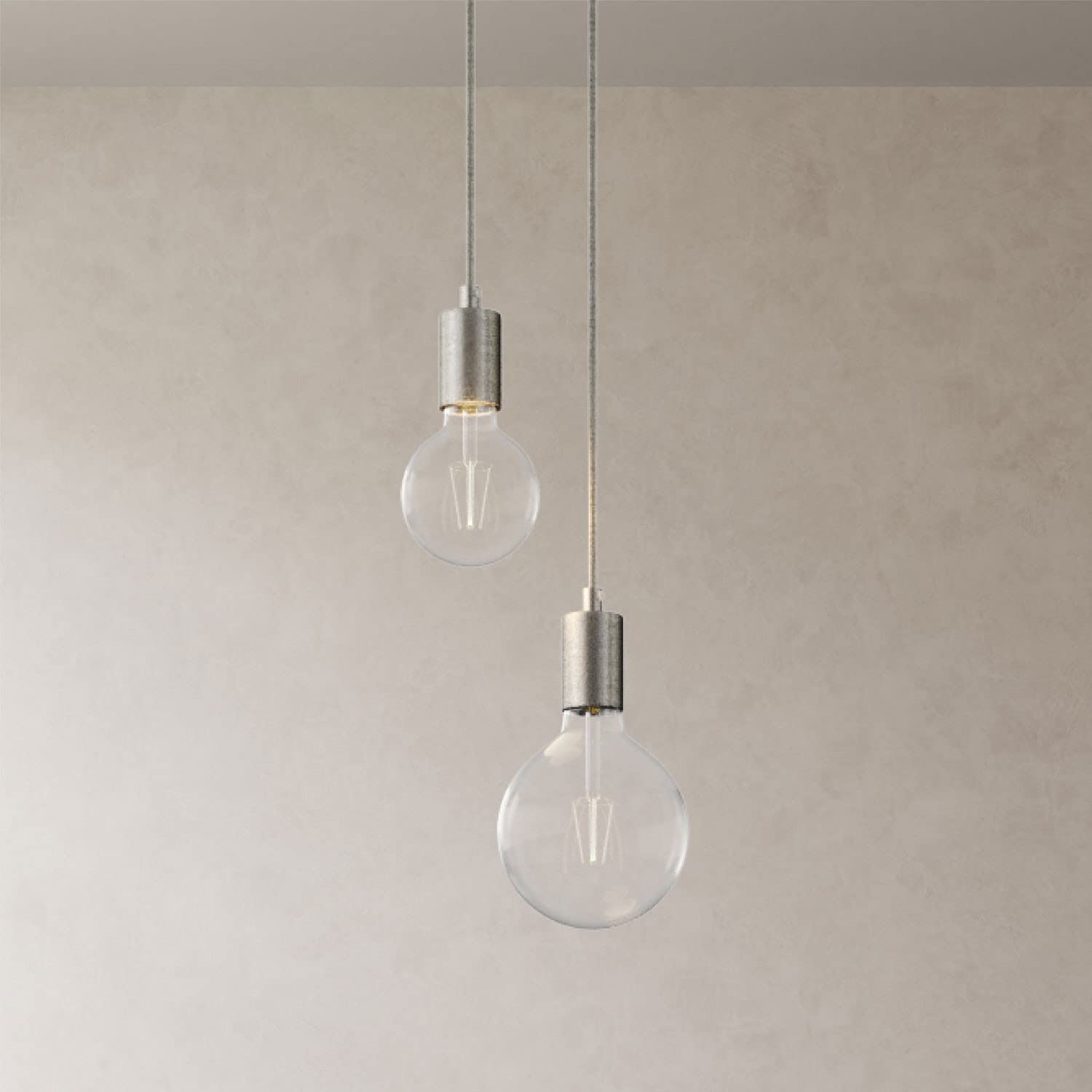 creative cables - Lampada a Sospensione Multipla a 2 Cadute Completa di Cavo Tessile e Finiture in Metallo - Kit Fai da Te, Senza Lampadina, Titanio Satinato