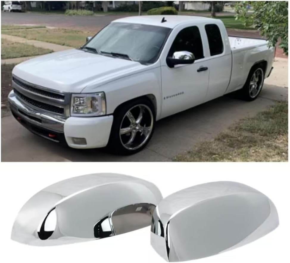Mirror Covers Caps Compatible with Chevrolet Silverado Tahoe, GMC Sierra Yukon Cadillac Escalade 2007 2008 2009 2010 2011 2012 2013 2014 (CHROME)…