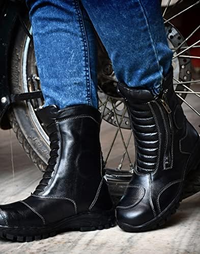 Image of ASM Biker Waterproof Boots with Steel Toe : High Ankle Leather Waterproof Boots for Men with Memory Foam Footpad & High Performance Rubber Sole. Sizes 5 to 12 Available. Article : 706Black