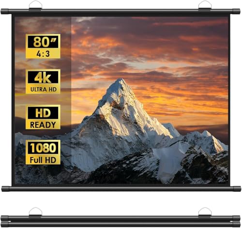 美品☆プロジェクタースクリーン 80型　壁掛け 吊り下げ式 ホームシアター Amazon.co.jp: プロジェクター スクリーン 吊り下げ 80インチ 4:3 4K