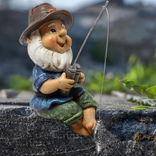 Gatphy Estatuas de gnomo de jardín, gnomos de pesca, adornos de jardín, estatua de enano, divertida figura de gnomo de resina, escultura enana, decoración de jardín, estatua para interiores y
