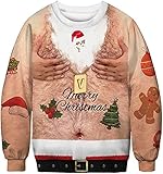 Aimsbveo Tall Men Happy Christmas Sweaters Ugly Muscle Chest Hairs Pattern Jumpers Sweathirts Tops