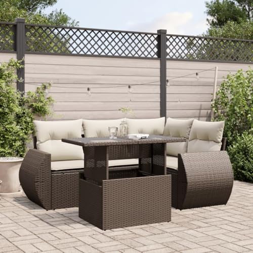 Vetnasa Set Comedor de jardín 5 Piezas y Cojines ratán sintético marrón Mobiliario, Muebles de jardín, Conjuntos de jardín Marrón 49,7 KG