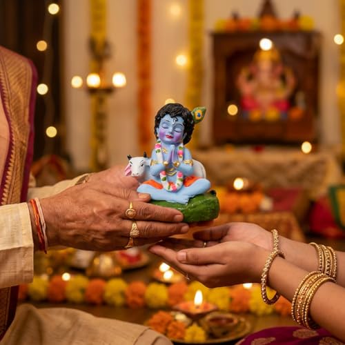Image of HindCraft Bal Krishna Idol for Home Decor | Laddu Gopal Murti, Kanha Ji Statue for Puja Room, Temple Decoration, Janmashtami Decor, Spiritual Gift, Krishna Showpiece for Home & Office