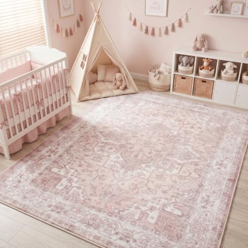 Fixwal Washable 6x9 Area Rug for Bedroom, Non-Slip,Pink