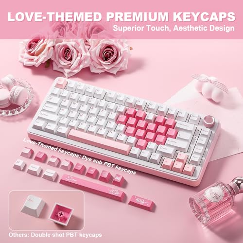 Image of YUNZII B75 PRO Wireless Mechanical Keyboard,75% Layout with Knob,Hot Swap Gasket Structure,Creamy Pre-lubed Switches,RGB Backlit,Bluetooth /Type-C /2.4G for Win /Mac (White, Cocoa Cream V2 Switch)