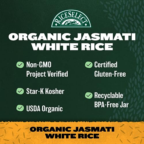 image for RiceSelect Organic Jasmati White Rice for Asian-Food-Inspired Recipes,