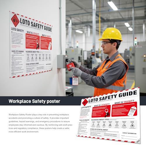 Image of LOTO Safety Guide Poster - Lockout Tagout OSHA Hazardous Energy Control Chart for Workplace Safety, LOTO Training, Maintenance & Industrial Compliance