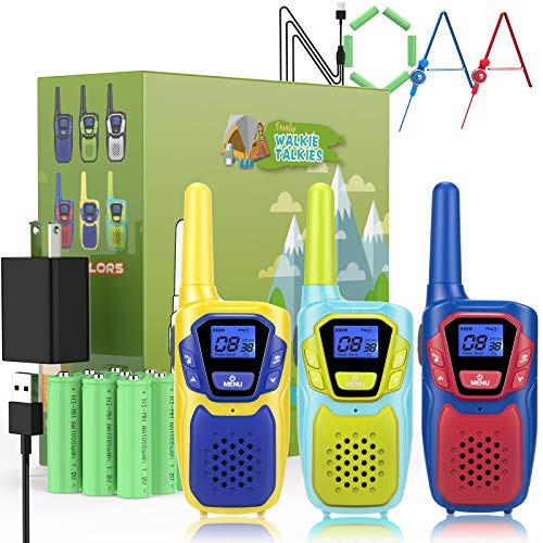 Walkie Talkies for Kids Adults Long Range Rechargeable 3 Pack, Drop Proof Walkie Talkies Toys Gifts for Girls Boys Age 3 5 6 8 9 12, USB Walkie Talkies for Outdoor Indoor Play Camping Birthday Party