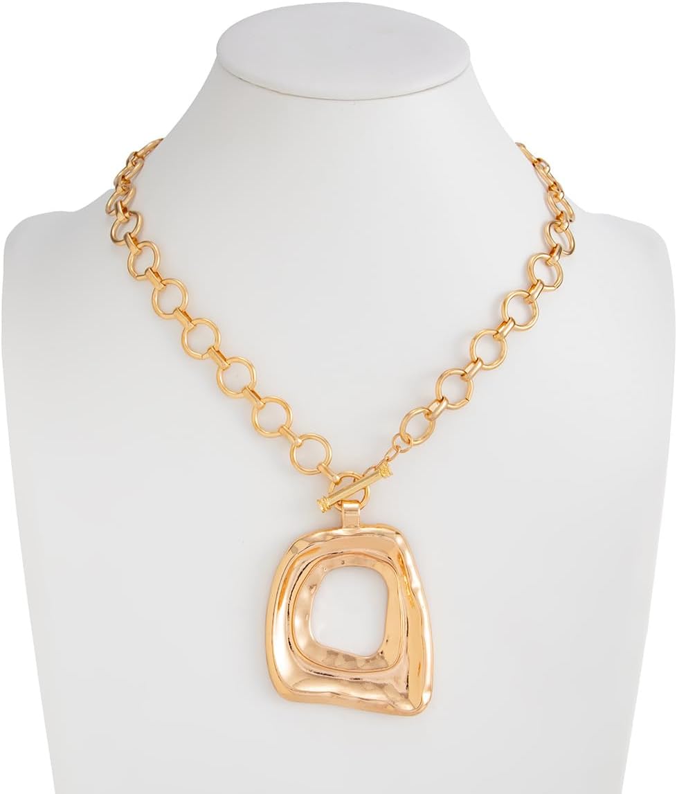 Chunky Gold Necklace for Women Geometric Irregular Square Swirl Pendant Necklace Bold Statement Collarbone Necklace Party Fashion Jewelry Accessories - Image 7