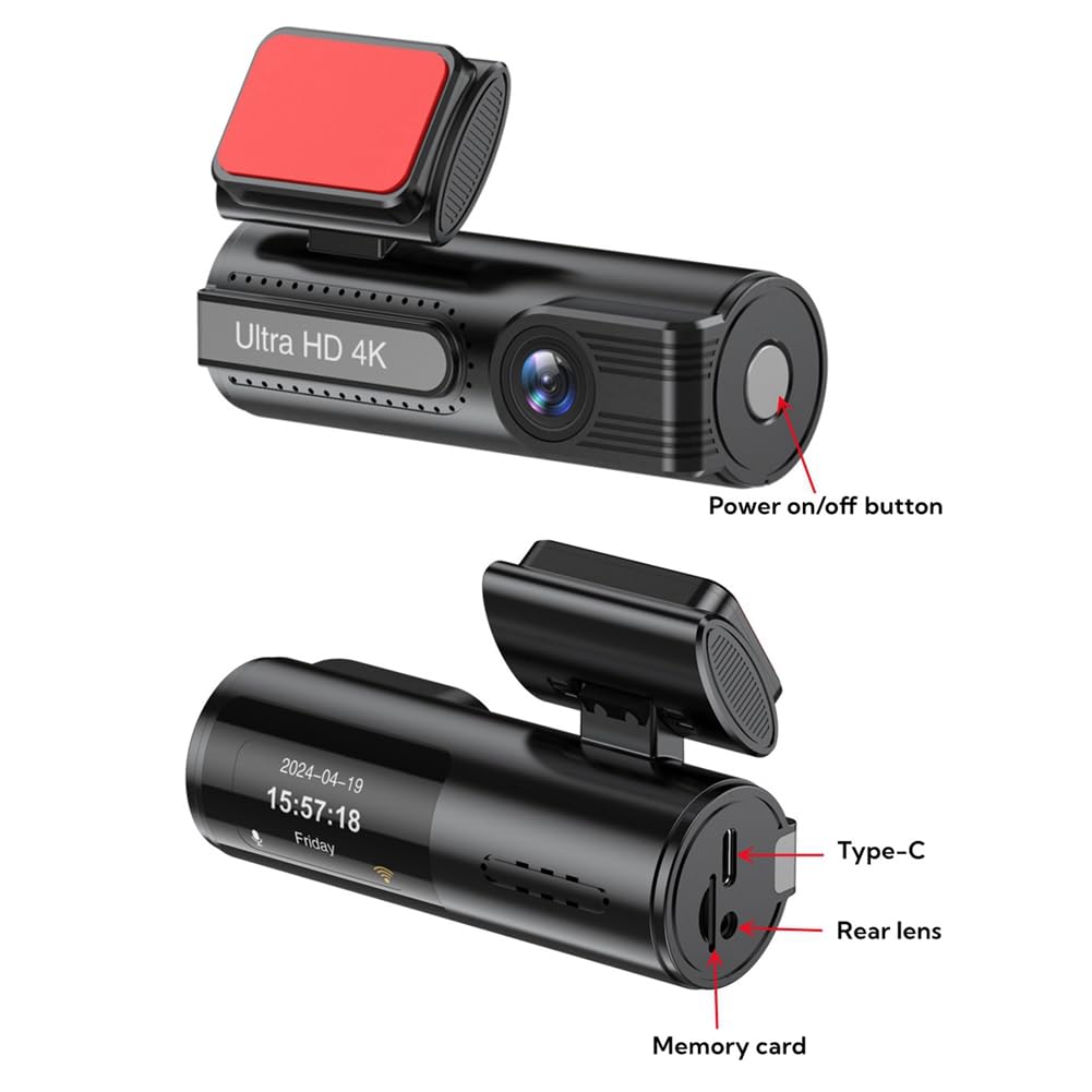 V21 Enregistreur de conduite HD 4K Vision nocturne et arrière Double lentille WiFi Suivi de connexion sans GPS