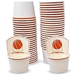 Gift Boutique 48 Count Basketball Hoop Treat Snack Cups 10oz Disposable Paper Cup Dessert Frozen Ice Cream Bowls for Sports Birthday Party Supplies