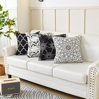 Alishomtll Geometric Cushion Covers Soft Pillow Covers Polyester with Zip 16 x 16 inch Decorative Throw Pillow Case for Bedroom Sofa Garden Set of 4, Black (40x40 cm)