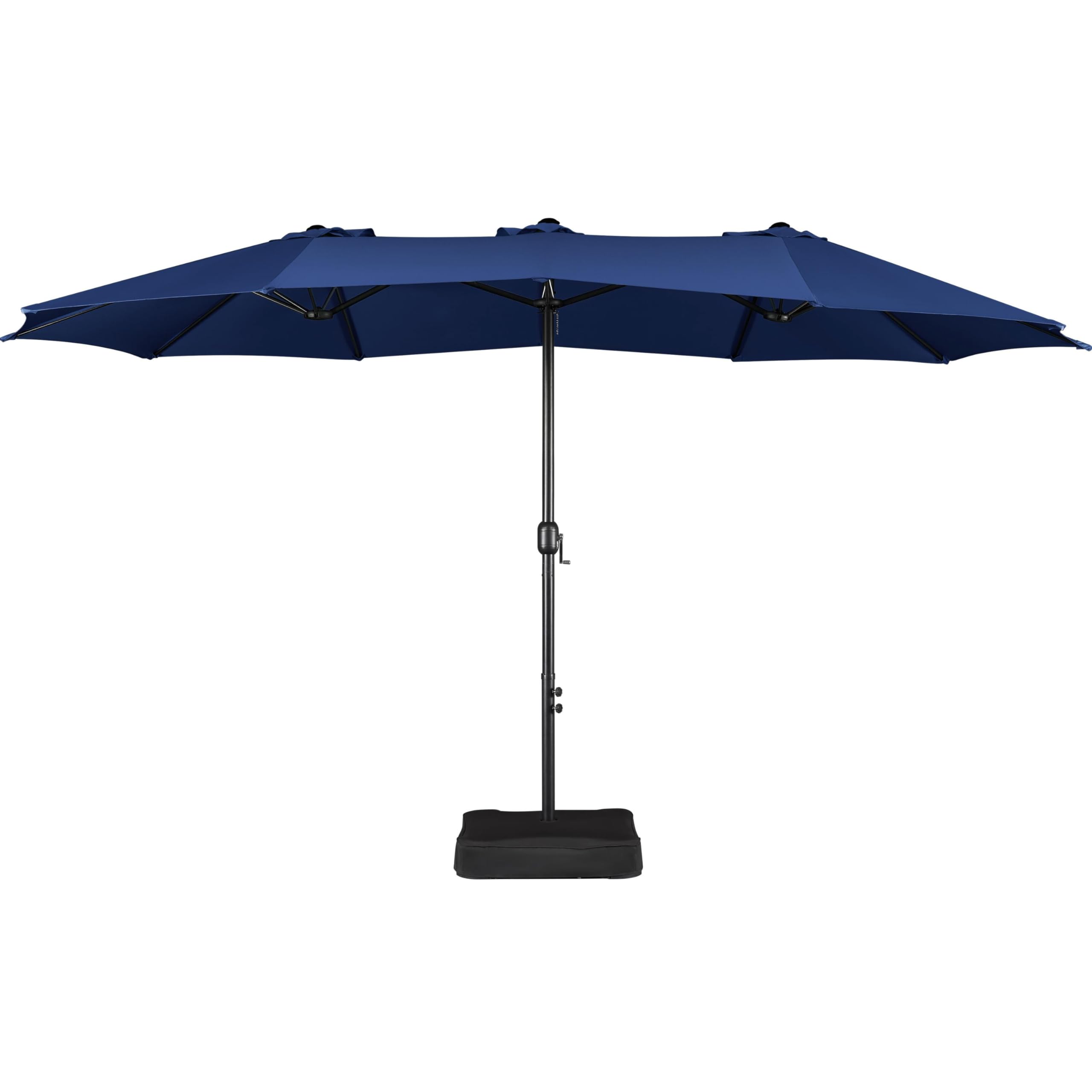 YaheetechYaheetech 15 ft Triple-size Patio Umbrella w/Base Included - Market Extra-Large Double Sided Umbrella - Twin-size Patio Parasol w/Easy Crank & 12 Strong Ribs & Ventilation Openings, Navy Blue