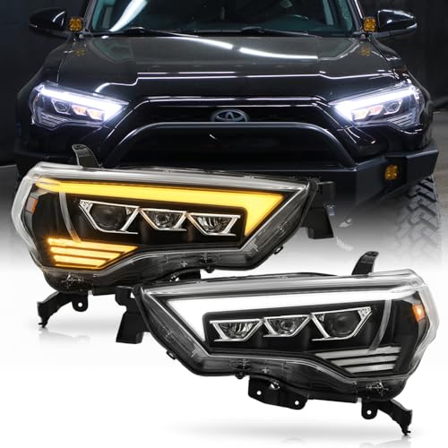 KEEKPO - For 2014-2020 Toyota 4Runner Black LED Tube Switchback Turn Signal Projector Headlights Headlamps Left+Right