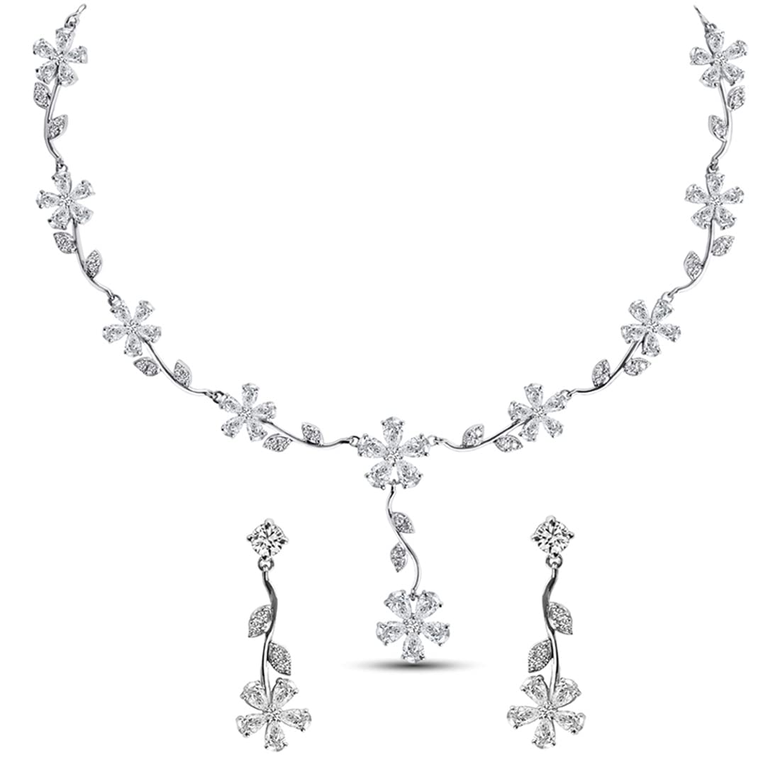 Clara 925 Sterling Silver Flower Necklace Jewellery Set With Earrings | Rhodium Plated, Swiss Zirconia stone | Gift for Women and Girls (B0BZ8GNYDM) Amazon Price History, Amazon Price Tracker