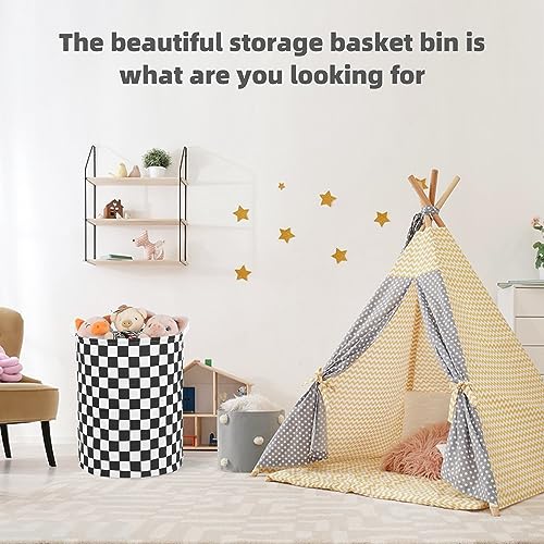 Image of Large Foldable Laundry Basket Organizer Holder portable tall collapsible laundry hamper nusery Storage Basket Bin with Handles (Waterproof Lining, Black Racing Flag)