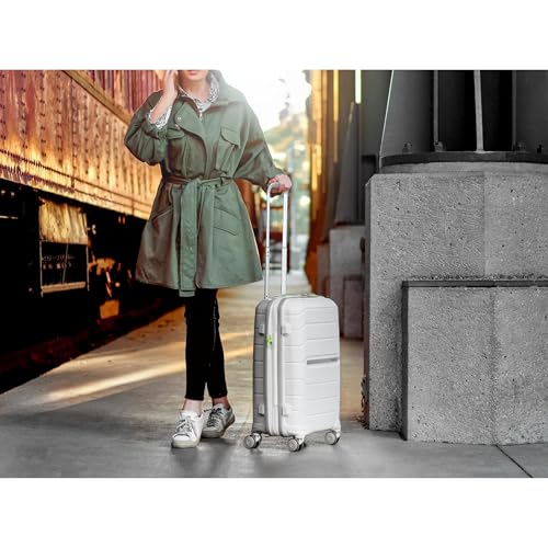 Image of Samsonite Freeform 2-Piece Luggage Set - Carry-On & Large Checked Luggage with Dual Spinner Wheels - Durable Polypropylene Hardshell - TSA Lock, Airline-Approved - Expandable Hard Shell - White /Grey