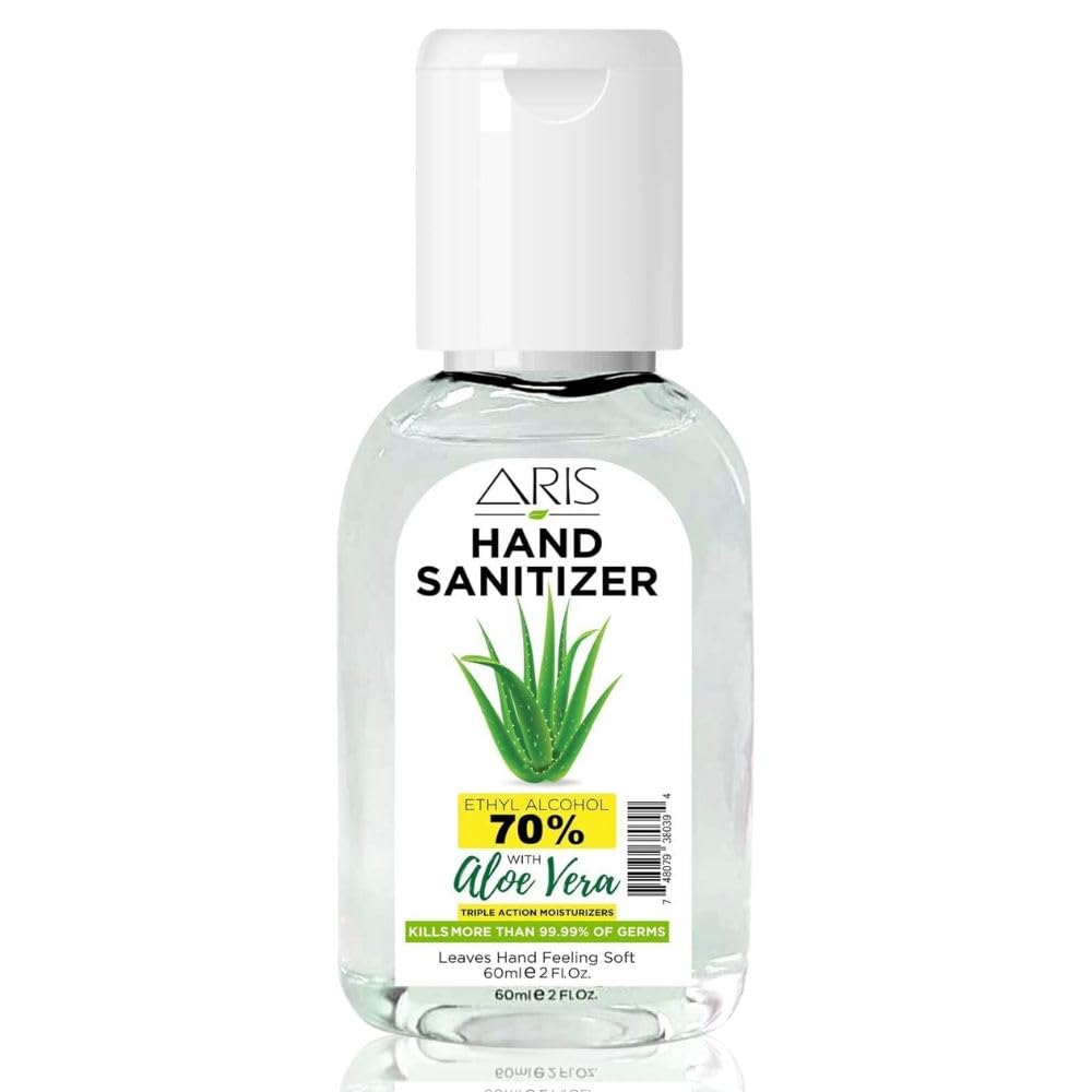 ARIS Hand Sanitizer Anti-Bacterial With Aloe Vera 100% Germ Protection Disinfectant, 60ml
